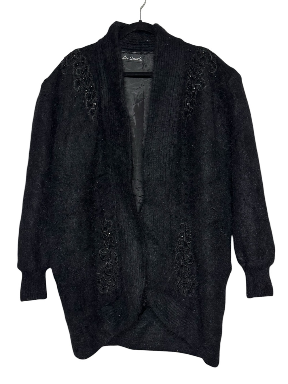 Lee Sands Angora Rabbit Hair Lambs Wool Cardigan OS Mobwife Old Money Glam